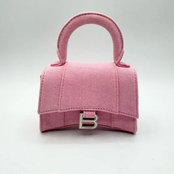 Balenciaga Pink Mini Denim Hourglass Top Handle Crossbody Bag - Picture 2 of 15